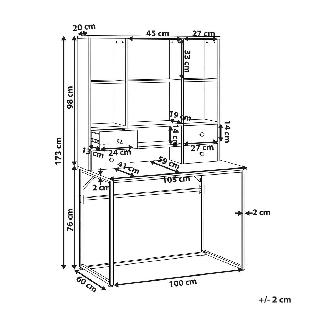 SCHREIBTISCH Hellbraun 105/60 cm mit Fächern mit Schubladen Tavra - Hellbraun, Holzwerkstoff (60/105/173cm) - Beliani