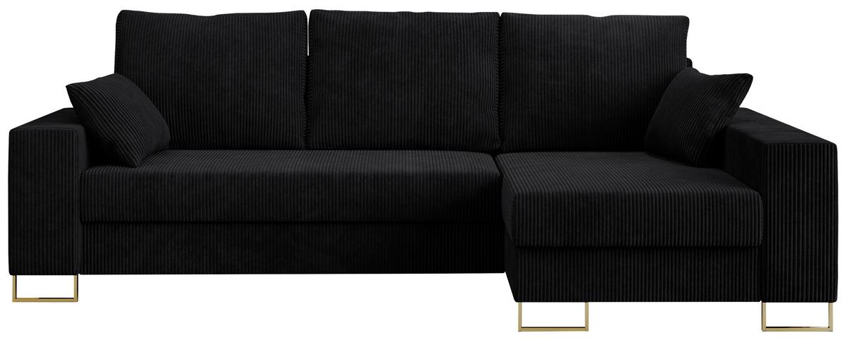 ECKSOFA Dorian Cord Schwarz - Goldfarben/Schwarz, Textil/Metall (242/138cm) - MKS