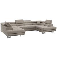 WOHNLANDSCHAFT GUSTAW U Beige Struktur - Beige/Silberfarben, Textil/Metall (340/55/205cm) - MKS