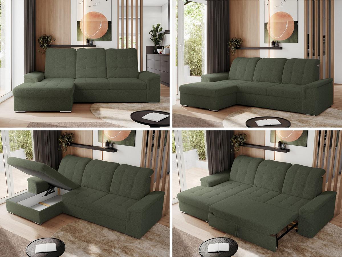 ECKSOFA MADRITO L - Grün Boucle - Links - Silberfarben/Grün, Textil/Metall (160/256cm)