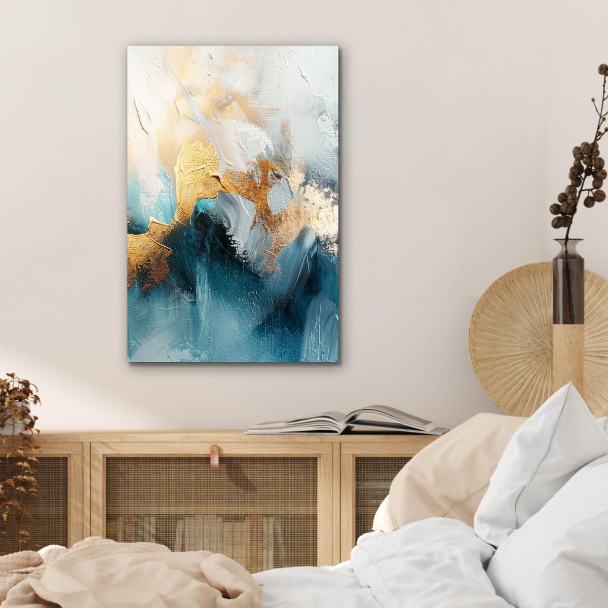 METALLBILD Abstrakt - Kunst - Gold - Blau Deko Schlafzimmer 40x60 cm - Petrol, Metall (40/60cm) - MuchoWow