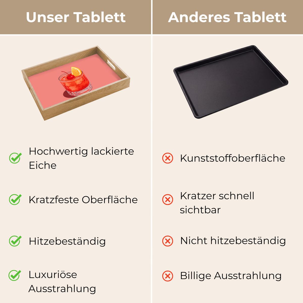 TABLETT Glas - Eiswürfel - Zitrone - Kirsche 40x30 cm - Rosa, Holz (40/5/5cm) - OnlyWow