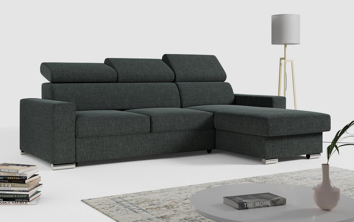 ECKSOFA FOX-L Dunkelgrau - Dunkelgrau/Silberfarben, Kunststoff/Textil (242/168cm) - MKS