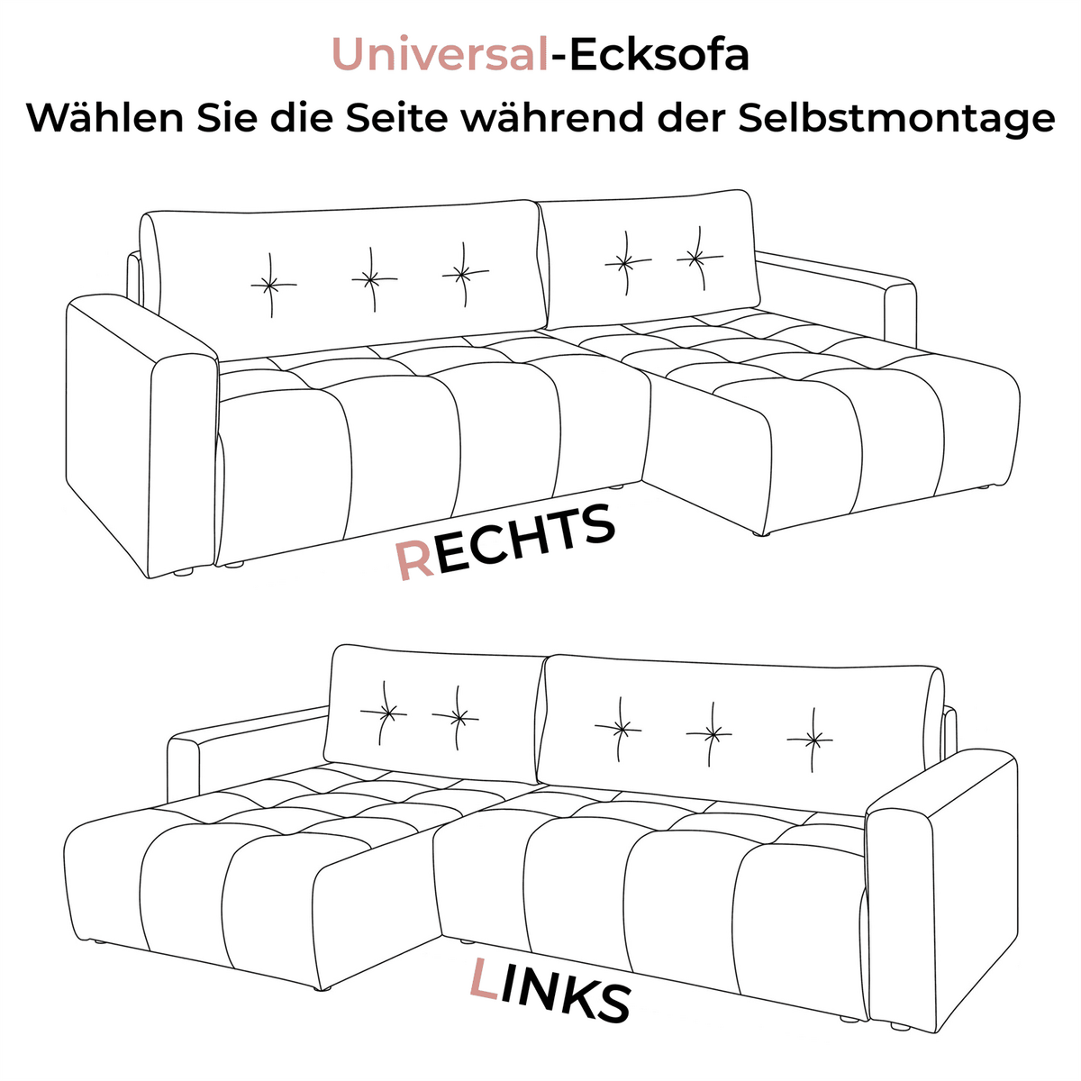 ECKSOFA ASTON mit Schlaffunktion und Bettkasten - Graphitfarben, Textil (261/143cm) - Lookway