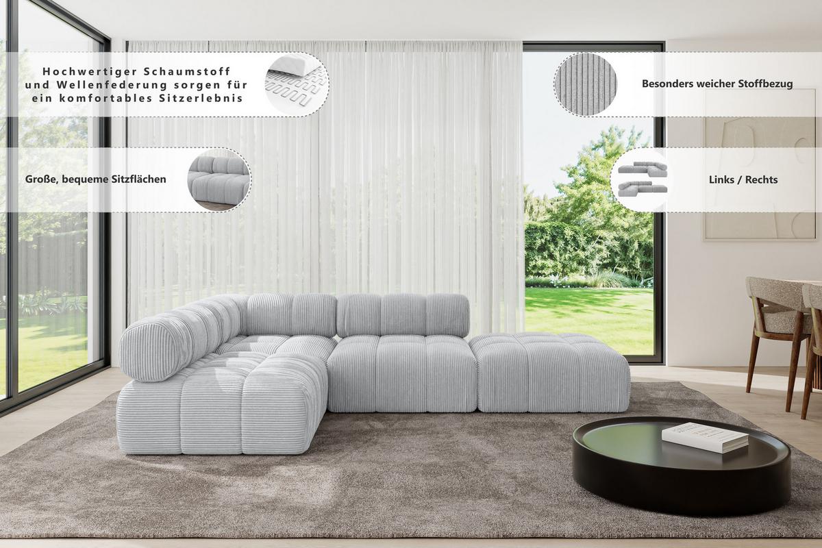 ECKSOFA modulares Sofa Favio-L1 - 285x190x70 cm Beige Cord - Beige, Holzwerkstoff/Textil (285/190cm) - ALTDECOR