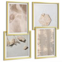 BILDER SET 4er Set - 50x50 cm & 40x60 cm Goldrahmen - Dezente Boho-Naturtexturen - Goldfarben, Kunststoff (50/50cm) - TULUP
