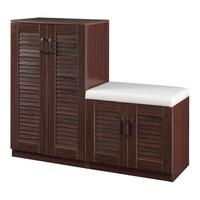 SCHUHSCHRANK Løten mit Sitzbank - Wengefarben, Holzwerkstoff (120/97/36cm) - [en.casa]