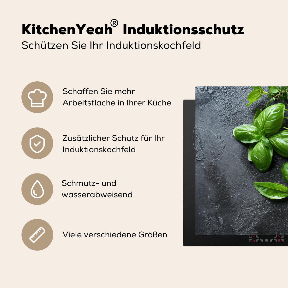 HERDABDECKPLATTE Obst - Grau - Konkret - Orange - Pflanzen Herdabdeckung Induktionsfeld 75x52 cm - Anthrazit, Kunststoff (75/52/0.2cm) - MuchoWow