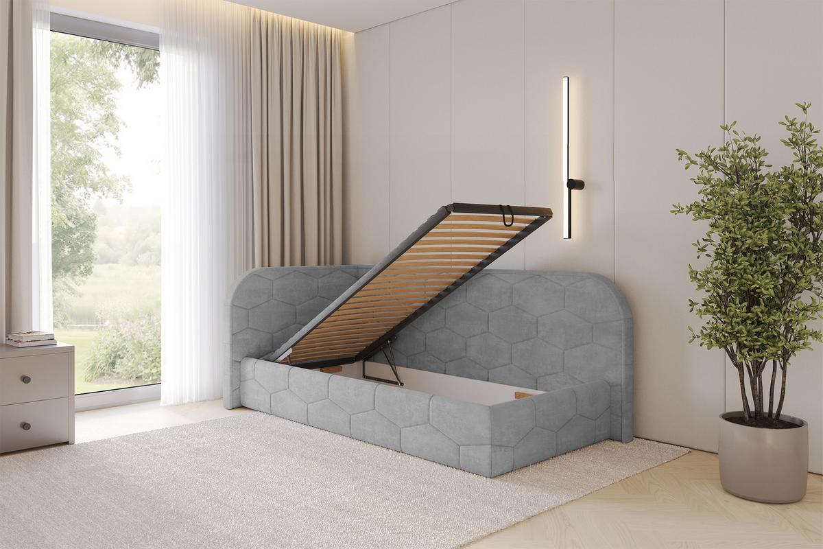 EINZELLBETT Jugendbett mit Bettkasten und Matratze H3/H4, Rechts - JAXY 80x200 Grau - Silberfarben, Holzwerkstoff/Textil (80/200cm) - ALTDECOR