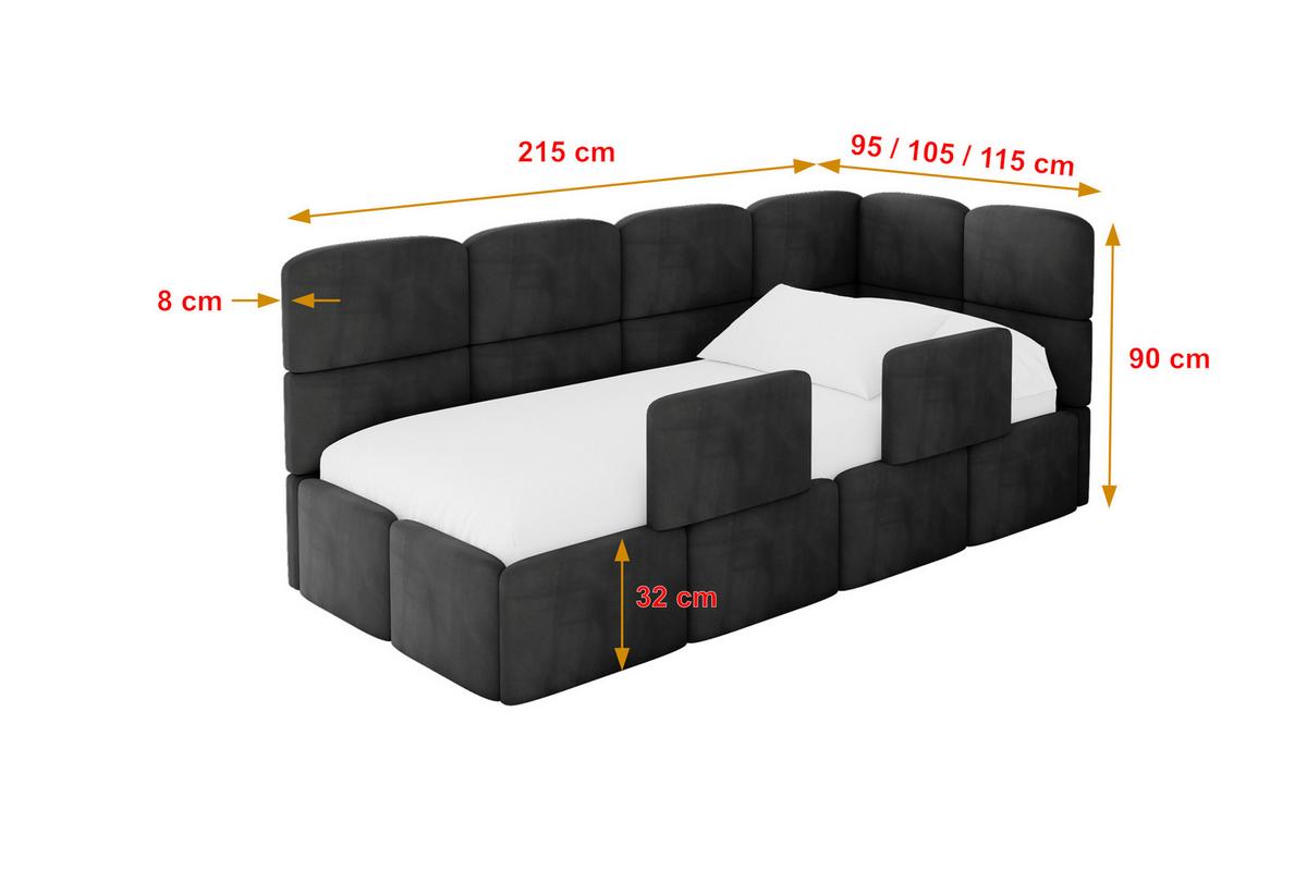 EINZELLBETT Jugendbett mit Bettkasten, Links - KIVY 90x200 Schwarz - Schwarz, Holzwerkstoff/Textil (90/200cm) - ALTDECOR