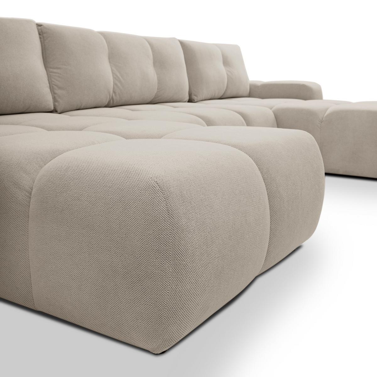 WOHNLANDSCHAFT DUCA U Beige Jersey mit Schlaffunktion - Beige, Holz (359/88/177cm) - MASSENO