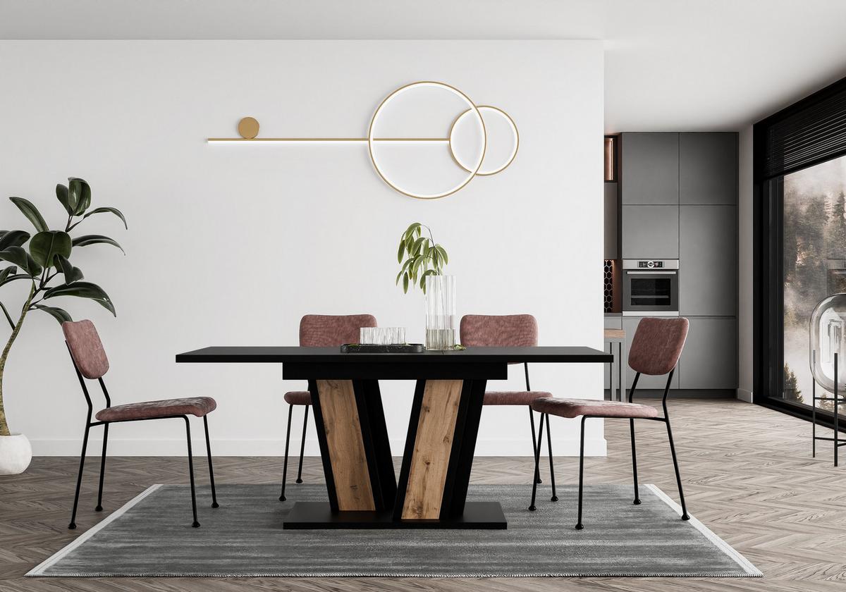 ESSTISCH BORSEN Ausziehbar 120 - 160 / 80 x 76 cm - Eiche Wotan/Schwarz, Holz (120/80/76cm) - MASSENO