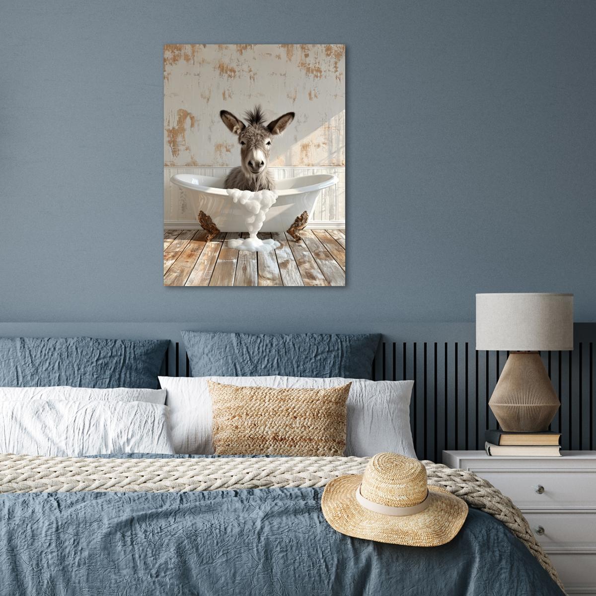 POSTER Esel - Tiere - Badewanne - Schaumstoff Deko Wohnzimmer 60x80 cm - Weiß, Papier (60/80/0.1cm) - MuchoWow
