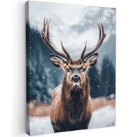 LEINWANDBILD Hirsche - Tiere - Landschaft - Winter - Schnee Room Decor 30x40 cm - Kastanienfarben, Textil (30/40cm) - MuchoWow