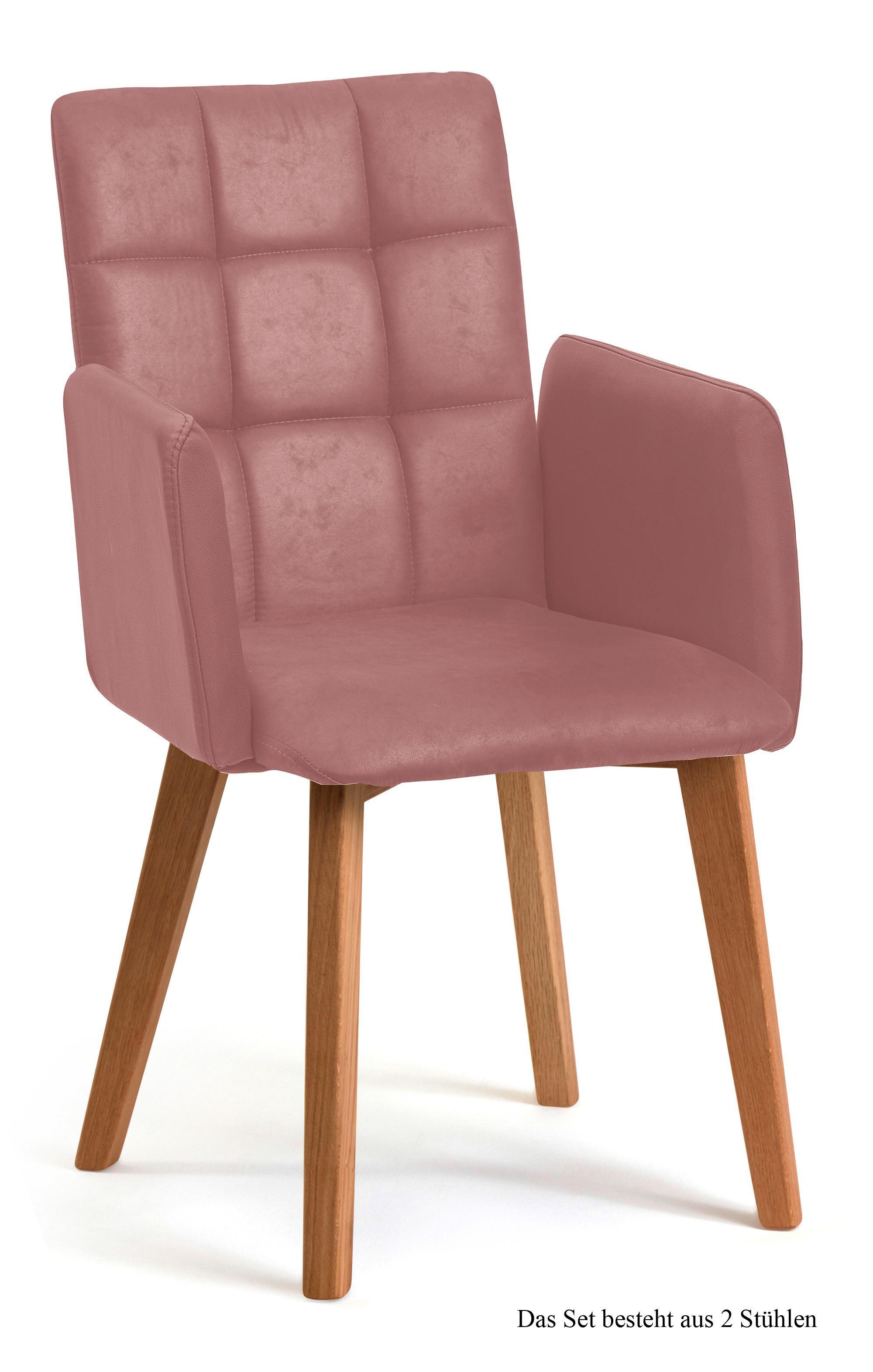 ARMLEHNSTUHL (2er-Set) Dareia 52x91x60 Eiche geölt/Rosewood - Eichefarben/Dunkelrosa, Kunststoff (60/91/52cm) - 58aufmkessel
