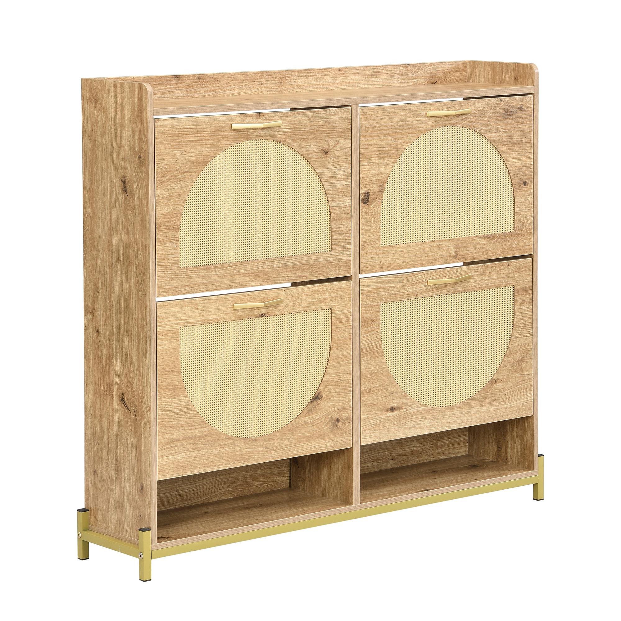 SCHUHKIPPER 109 cm in Holz-Optik & Rattan - Eichefarben, Holzwerkstoff (108/100/24cm) - Urban Meuble