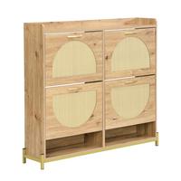 SCHUHKIPPER 109 cm in Holz-Optik & Rattan - Eichefarben, Holzwerkstoff (108/100/24cm) - Urban Meuble