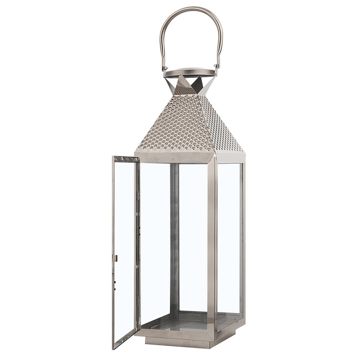 LATERNE Edelstahl 55 cm Silber Bali - Silberfarben, Metall (18/55/18cm) - Beliani