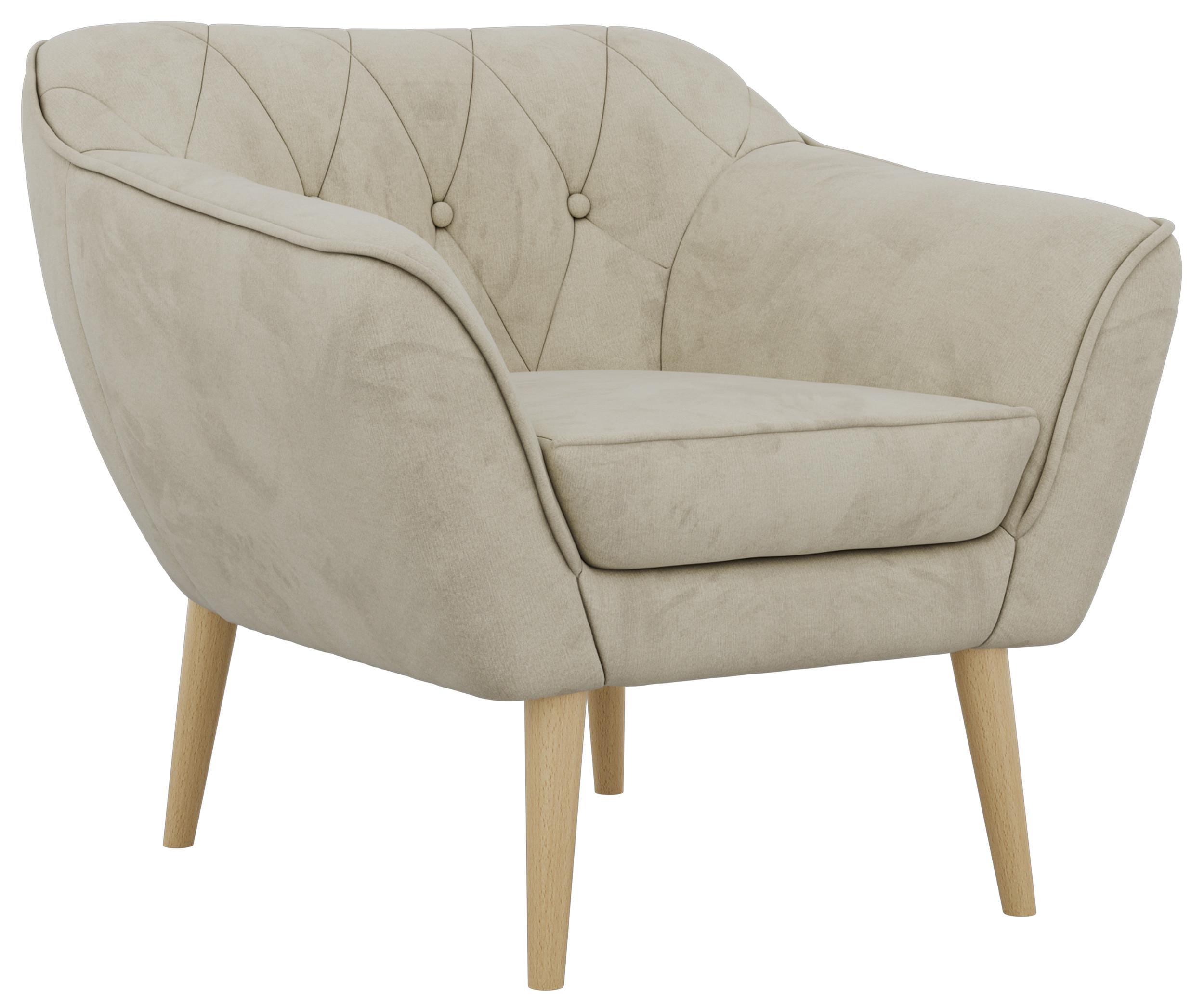SESSEL PIRS - Beige Velvet - Holzbeine - Beige/Buchefarben, Holzwerkstoff/Textil (80/75/74cm) - MKS