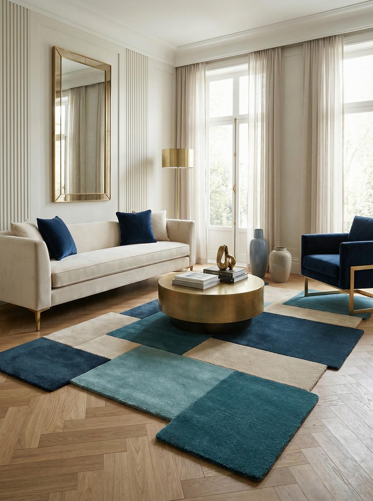 WOLLTEPPICH HALLEIN, geometrisch, Türkis, 150 x 240 cm - Blau, Textil (150/240cm) - KADIMA DESIGN