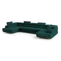 WOHNLANDSCHAFT ISOLANO Grün Velours-Stoff mit Schlaffunktion - Grün, Holz (408/90/202cm) - MASSENO