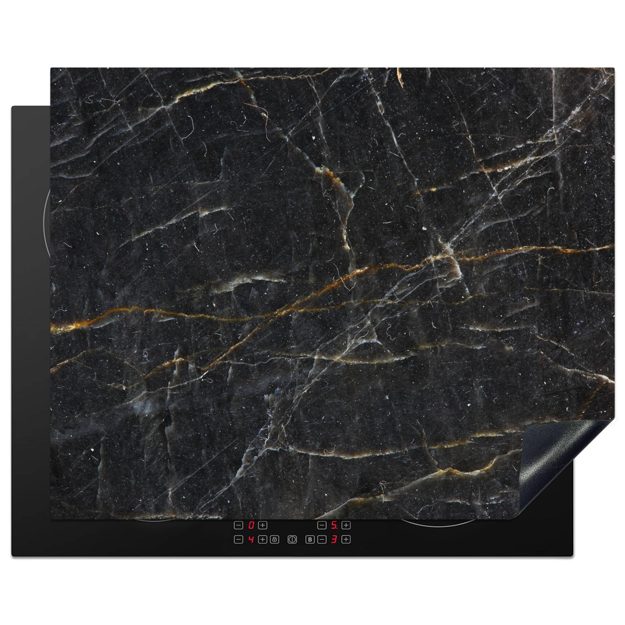 HERDABDECKPLATTE Marmor - Schwarz - Gold - Grau - Marmorstruktur Herdabdeckung Induktionsfeld 65x52 cm - Goldfarben, Kunststoff (65/52/0.2cm) - MuchoWow