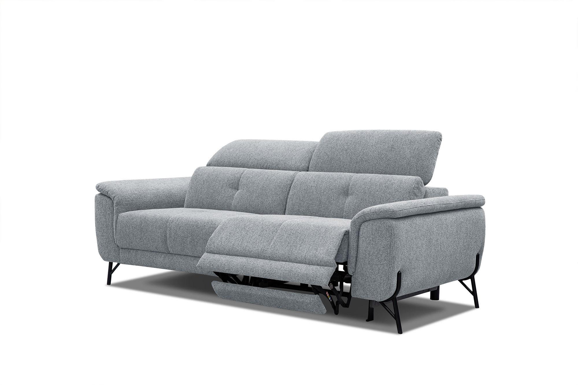 SOFA AVENA 3-Sitzer mit 1 Relaxfunktion, silberfarben - Silberfarben, Holzwerkstoff/Textil (204/80/108cm) - Wozimo