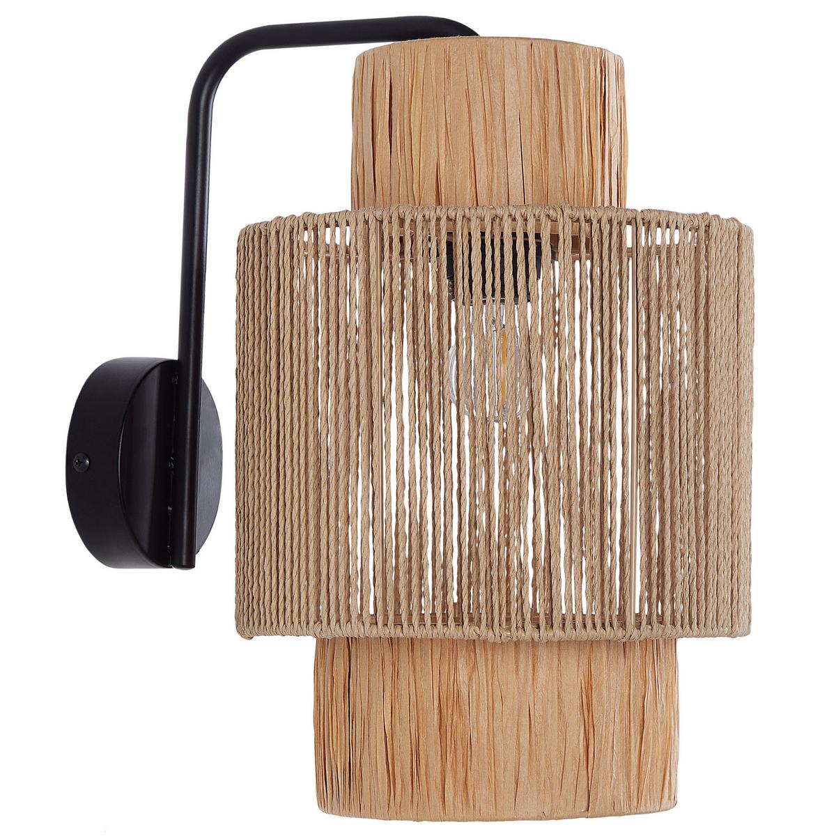 WANDLAMPE 2er Set Naturfarben/Schwarz Jamma - Schwarz/Naturfarben, Naturmaterialien (30/36/24cm) - Beliani