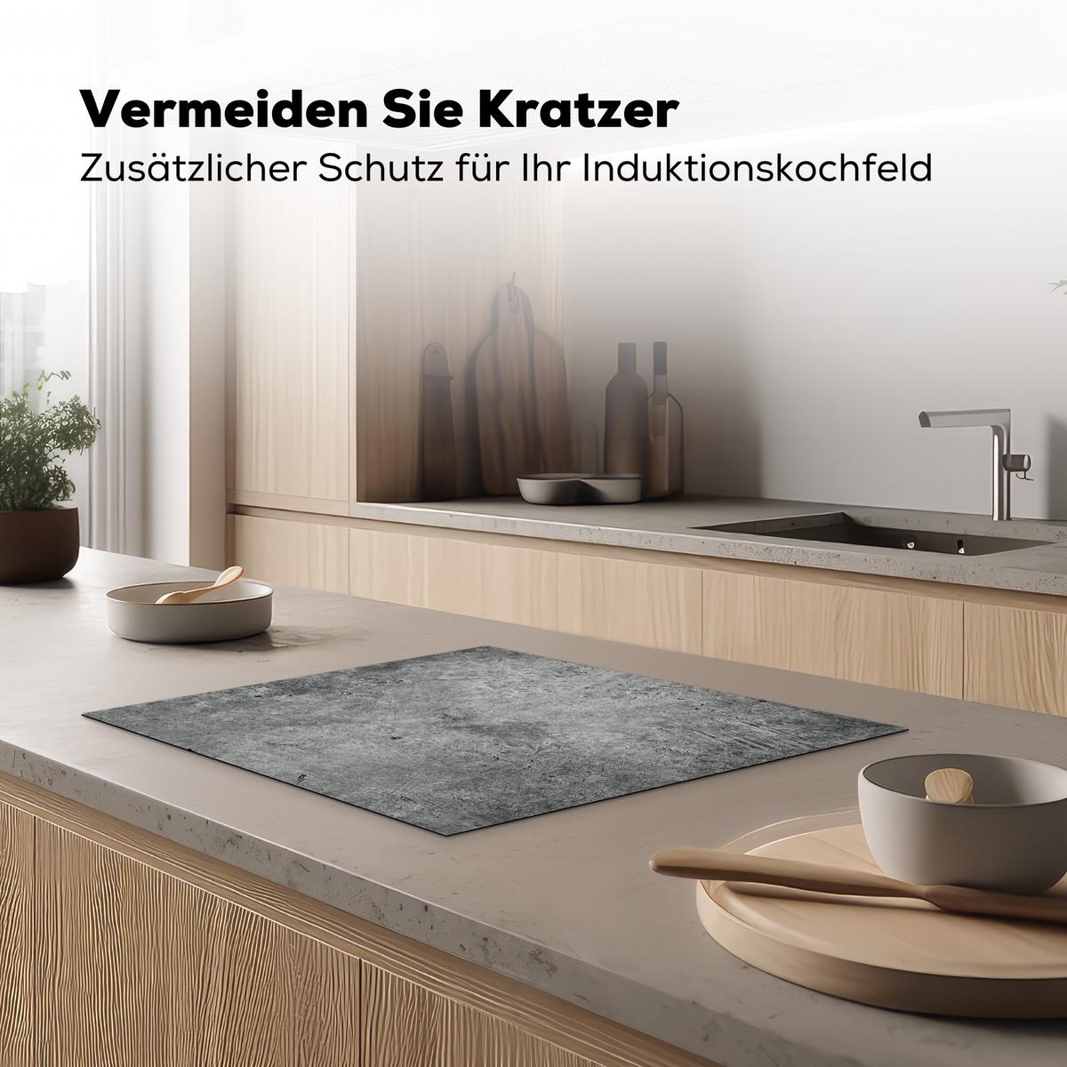 HERDABDECKPLATTE Beton - Schiefer - Grau -Betonstruktur Herdabdeckung Induktionsfeld 65x52 cm - Grau, Kunststoff (65/52/0.2cm) - MuchoWow