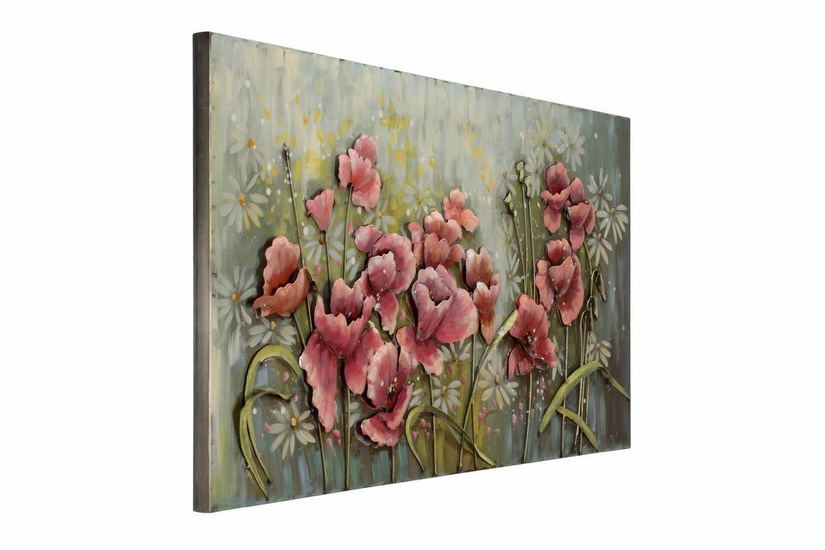 METALLBILD Rosa 120/60 cm - Pink/Grün, Metall (5.5/60cm) - KUNSTLOFT
