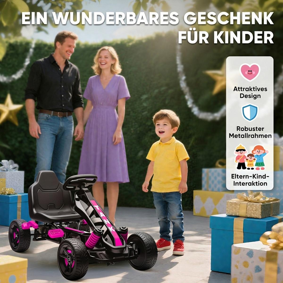 KINDER-GOKART Kunststoff Metall Rosa - Rosa, Kunststoff (100/59/60.5cm) - AIYAPLAY