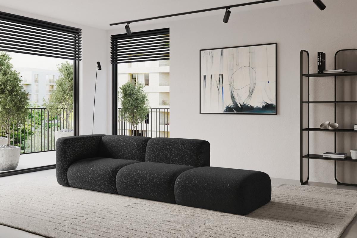 SOFA Ottomane Links MIRA-S3 296x89x70 Schwarz Velours - Schwarz, Holzwerkstoff/Kunststoff (296/70/89cm) - ALTDECOR