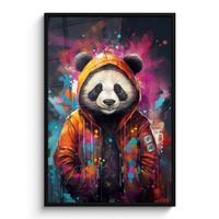 POSTER MIT RAHMEN Panda - Jacke - Graffiti - Orange Bilderleiste 80x120 cm - Orange, Papier (80/120cm) - MuchoWow
