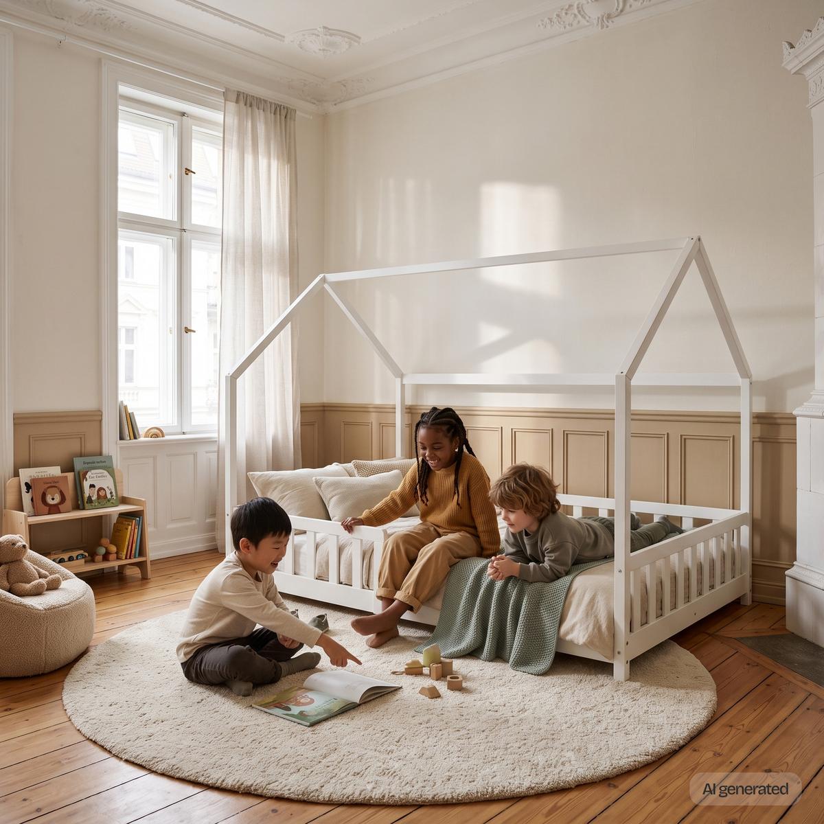 HAUSBETT Hesel - Weiß, Holz (140/200cm) - [en.casa]