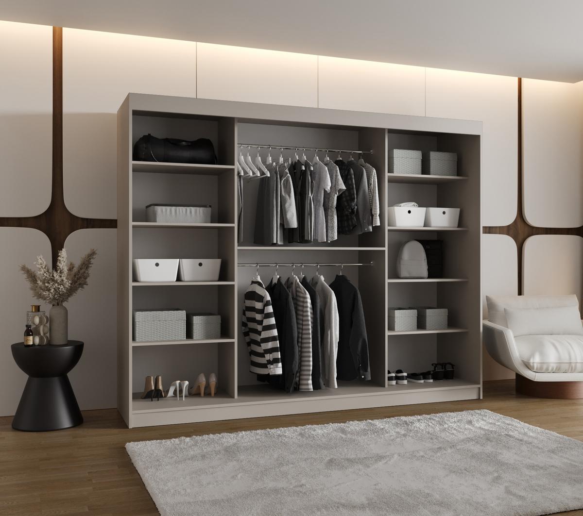 SCHIEBETÜRENSCHRANK mit Spiegel LUCY 200/250/62 3-türig - Kaschmir/Silberfarben, Holz (250/200/62cm) - MÖBEL KRYSPOL