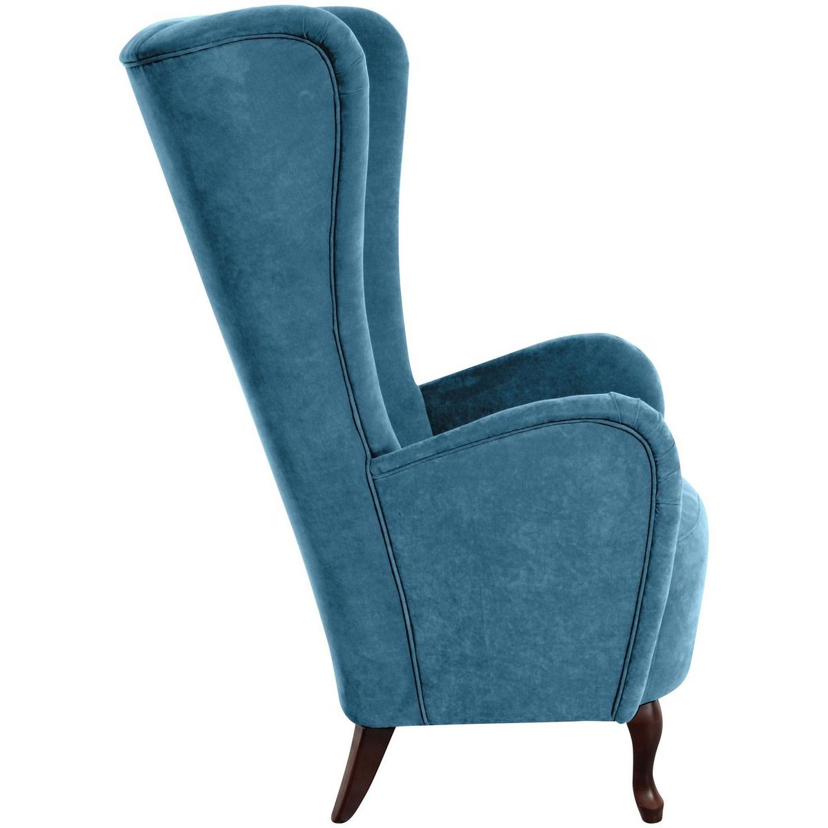 HOCHLEHNSESSEL Kailey Bezug Velourstoff Buche nussbaum dunkel / petrol - Blau, Kunststoff (96/122/89cm) - 58aufmkessel