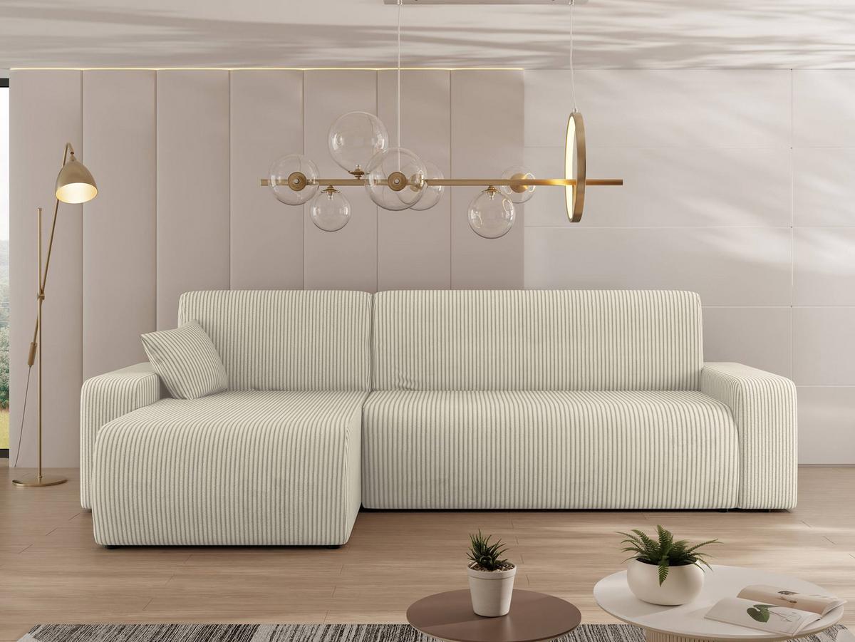 ECKSOFA Piano L Cord - Creme/Schwarz, Holz/Kunststoff (244/145cm) - MIRJAN24