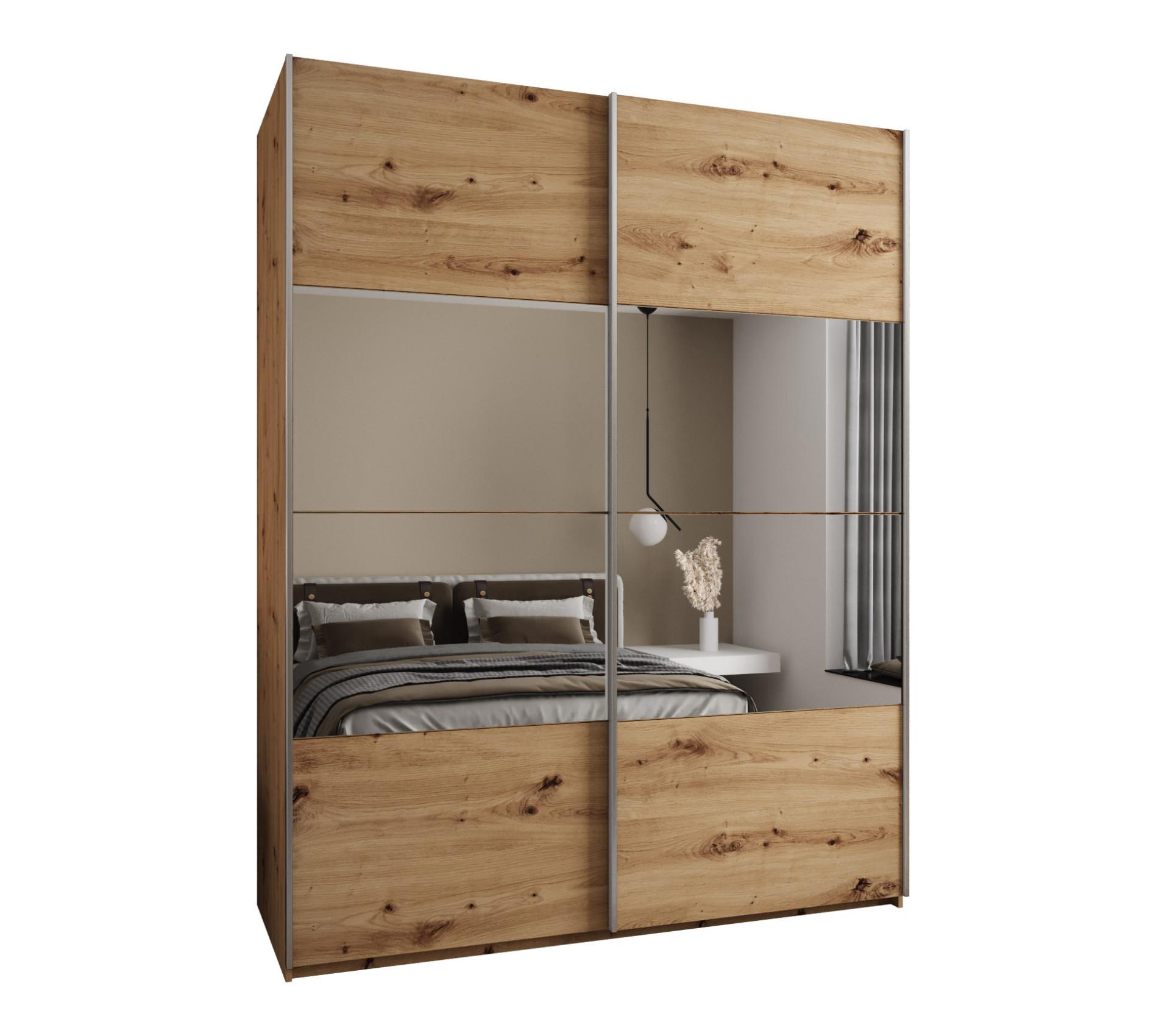 SCHWEBETÜRENSCHRANK 245,5/190/64 2-türig - Silberfarben/Eiche Artisan, Holz/Metall (190/245/64cm) - Abiks Möbel