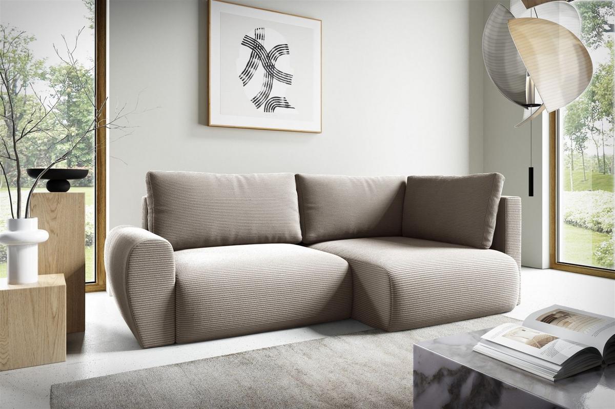 ECKSOFA Galan Mini Mit Schlaffunktion - Beige, Holzwerkstoff/Textil (153/241cm) - Fun Möbel