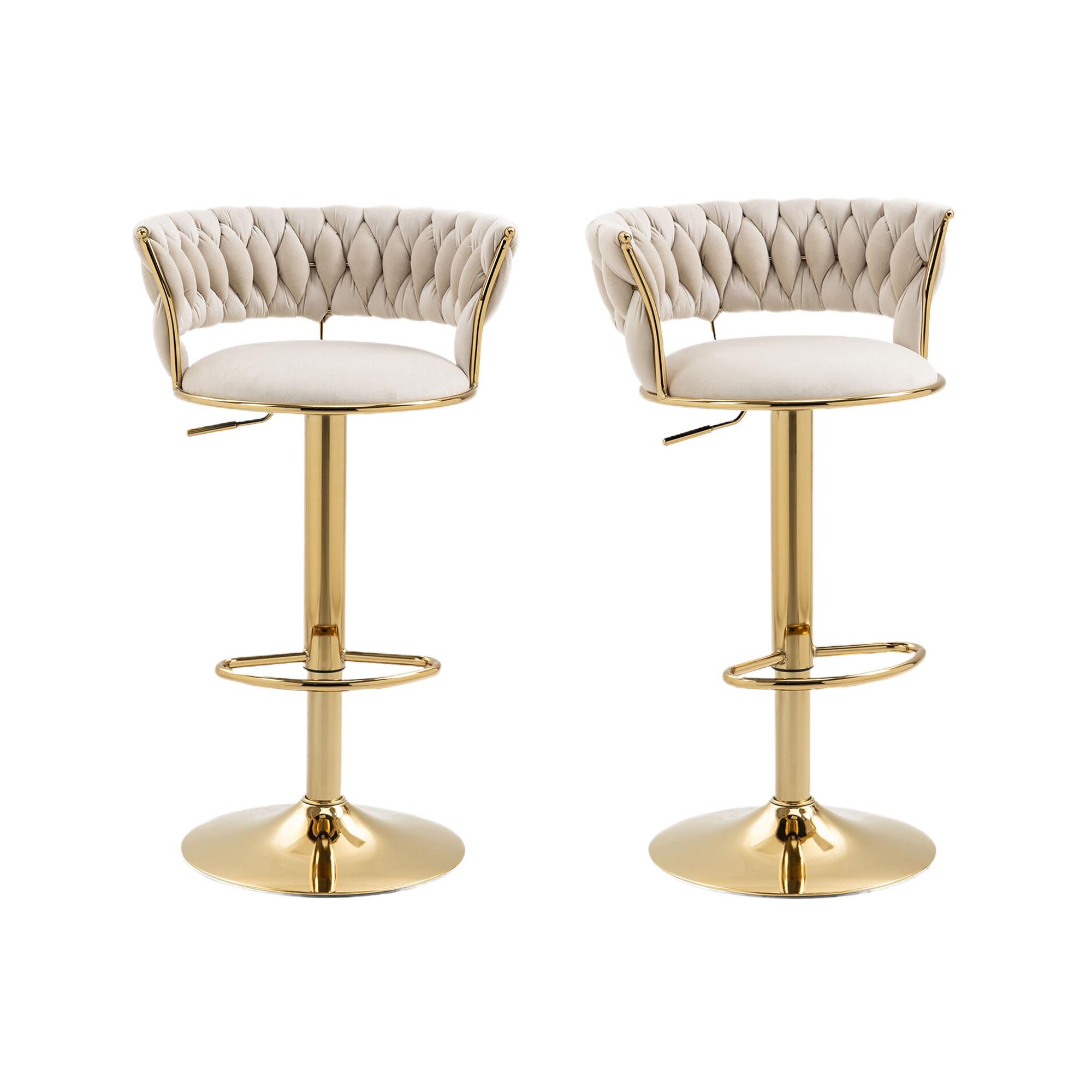 BARHOCKER samt höhenverstellbar 2er set goldfuß - Creme, Textil (54/78/46cm) - Urban Meuble