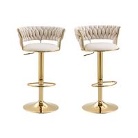 BARHOCKER samt höhenverstellbar 2er set goldfuß - Creme, Textil (54/78/46cm) - Urban Meuble