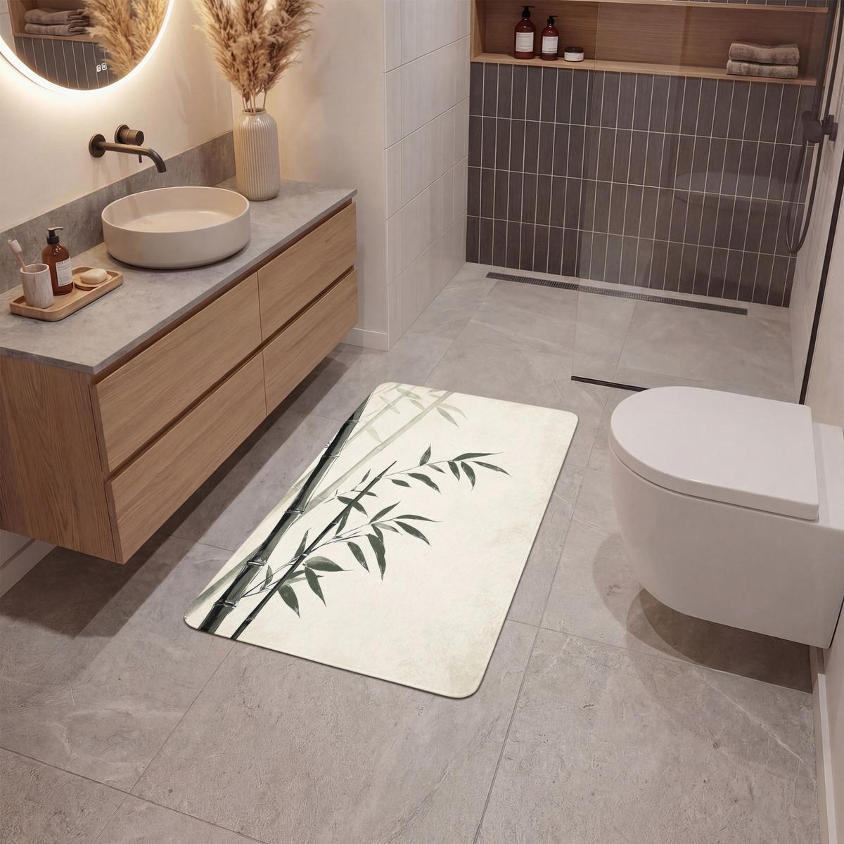 BADEMATTE Japandi - Bambus - Beige 60x90 cm - Ecru, Textil (60/90cm) - OnlyWow