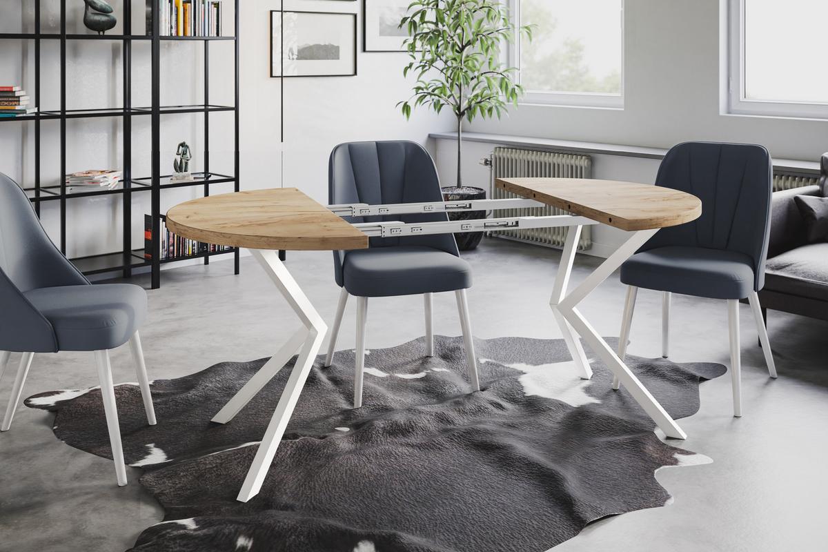 RUNDER Esszimmertisch LOFT LITEN, ausziehbarer Tisch Durchmesser: 90 cm/170 cm, Wohnzimmertisch Farbe: Braun, mit Metallbeinen in Farbe Weiß - Braun/Weiß, Holzwerkstoff (90/90/76cm) - Alpi-Möbel