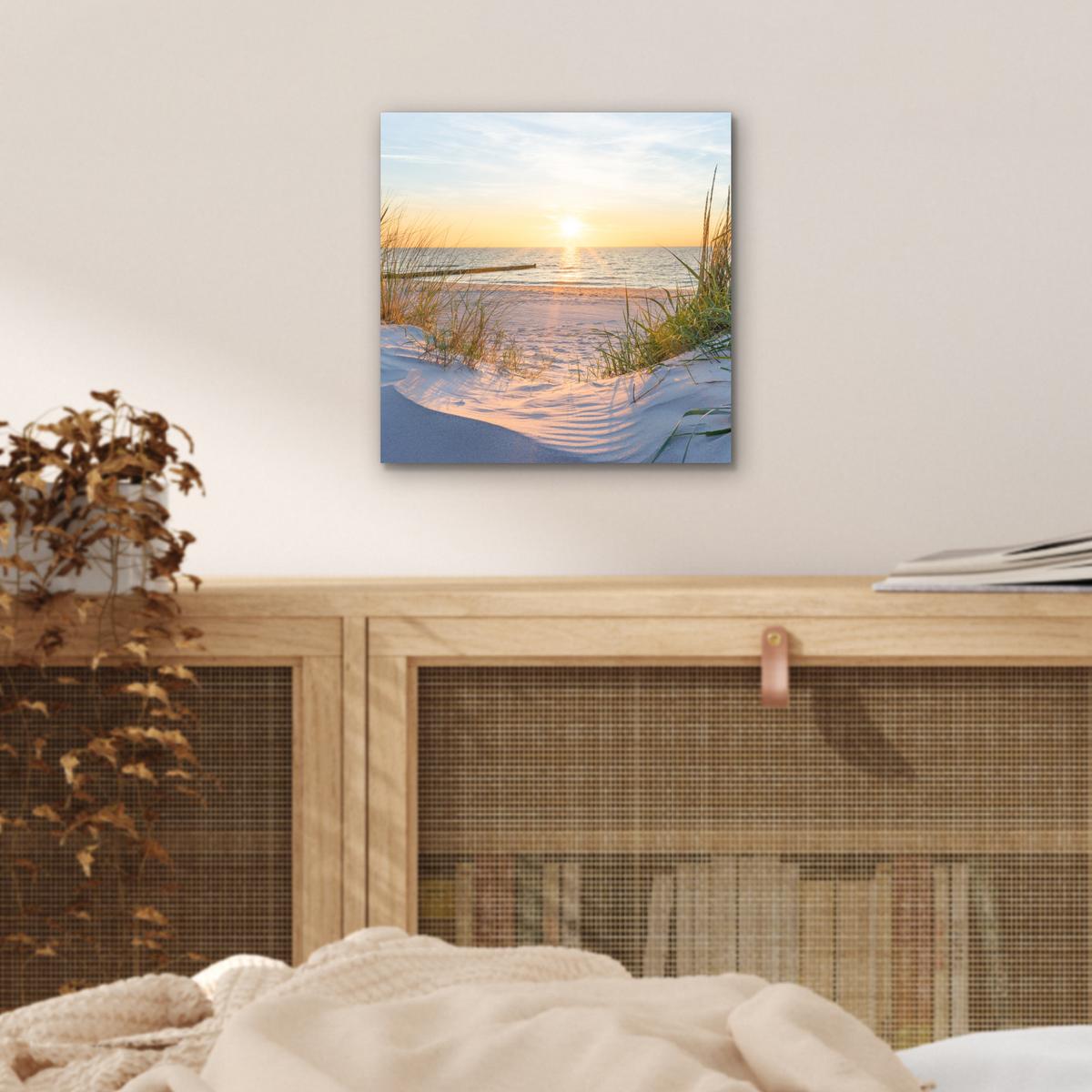METALLBILD Strand - Sonne - Düne - Gras - Sand - Horizont 20x20 cm - Hellblau, Metall (20/20cm) - MuchoWow