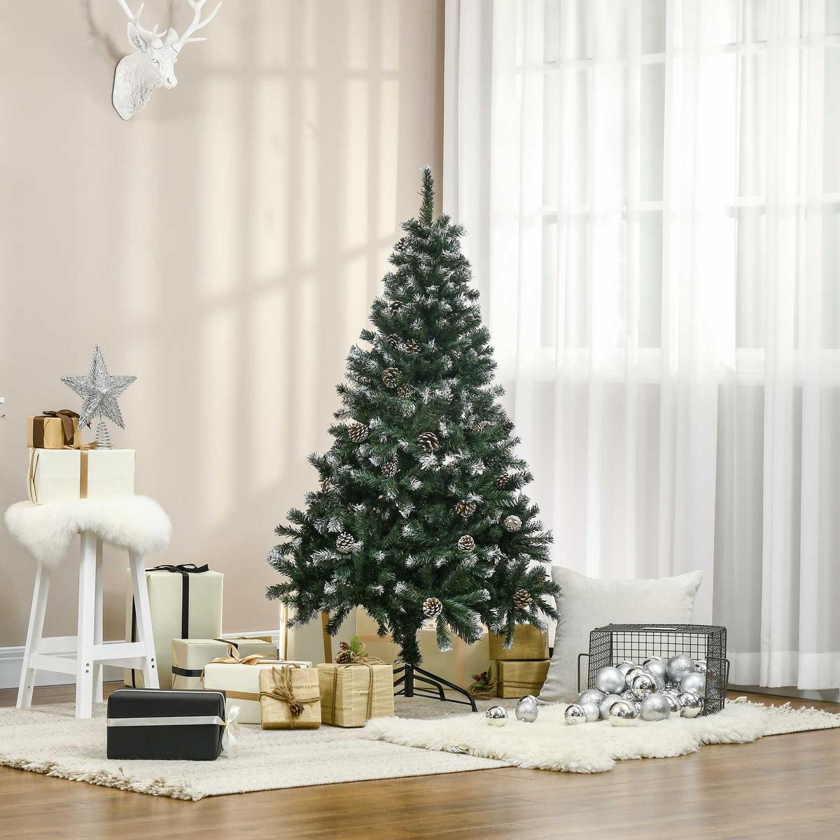 KÜNSTLICHER-WEIHNACHTSBAUM, 150 cm Christbaum mit Kunstschnee, Indoor - Grün, Kunststoff (150cm) - HOMCOM