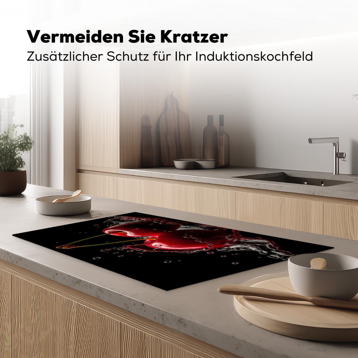 HERDABDECKPLATTE Kirsche - Rot - Frucht - Wasser - Schwarz Induktionsmatte 83x51 cm - Kirschrot, Kunststoff (83/51.5/0.2cm) - MuchoWow