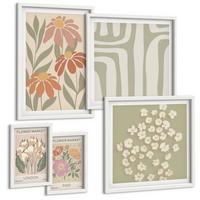 BILDER SET 5er Set - 50x50 cm & 20x30 cm & 40x60 cm Weißer Rahmen - Botanische Motive, Pariser Minimalismus - Weiß, Kunststoff (40/60cm) - TULUP