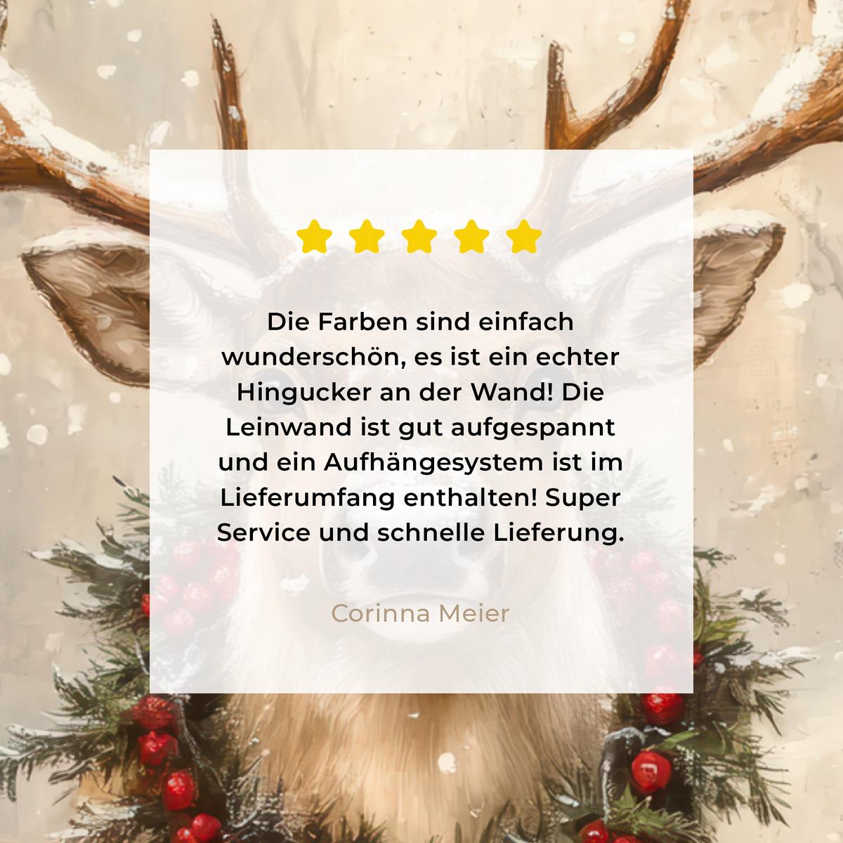 LEINWANDBILD Weihnachten - Rentier - Winter - Kranz Wandbild 40x30 cm - Naturfarben, Textil (40/30cm) - MuchoWow