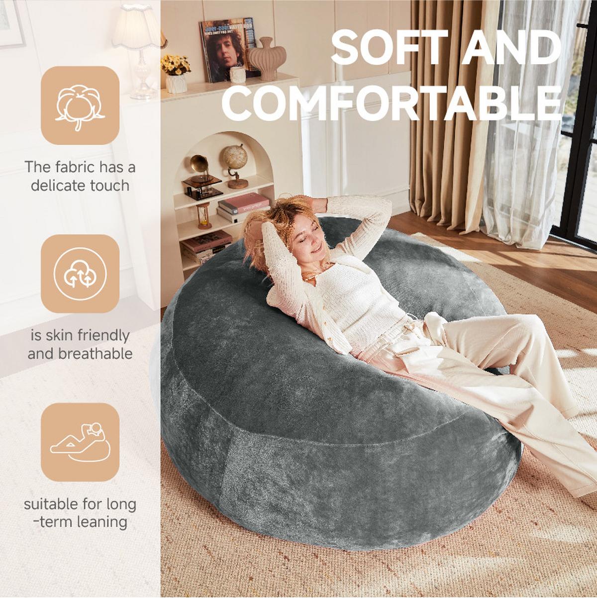 SITZSACK XXL Dunkelgrau Memory-Effekt & Waschbarer Bezug - Dunkelgrau, Textil (130/60/120cm) - Urban Meuble