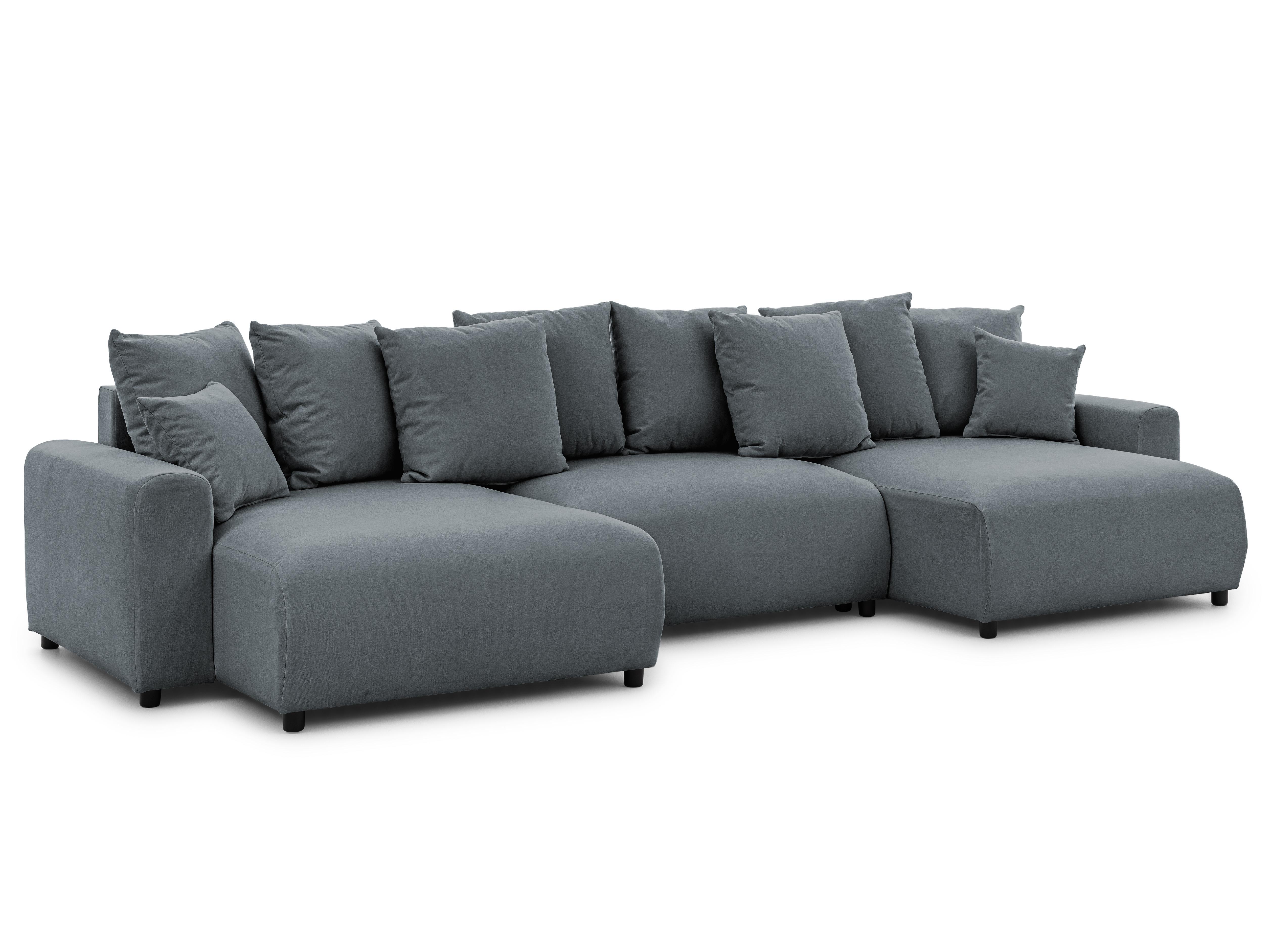 WOHNLANDSCHAFT Calma mit Schlaffunktion und Bettkasten im Bumpy-Design aus weichem Dunkelgrau Webstoff - Dunkelgrau/Schwarz, Holz/Textil (336/88/140cm) - S-Style